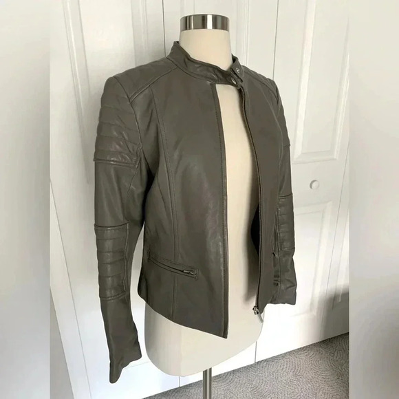 Banana Republic Leather Moto jacket gray/ putty/ taupe - Picture 1 of 9